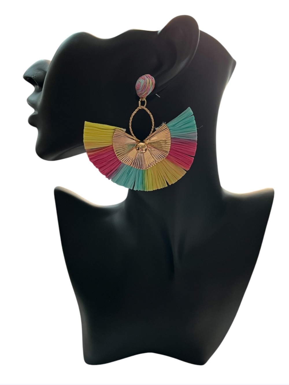 Colorful Raffia Fan Drop Earrings - Picture 3 of 5